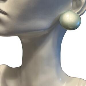 Vintage Light Blue Pearl Button Stud Earrings Iridescent Round Posts 3/4 inch